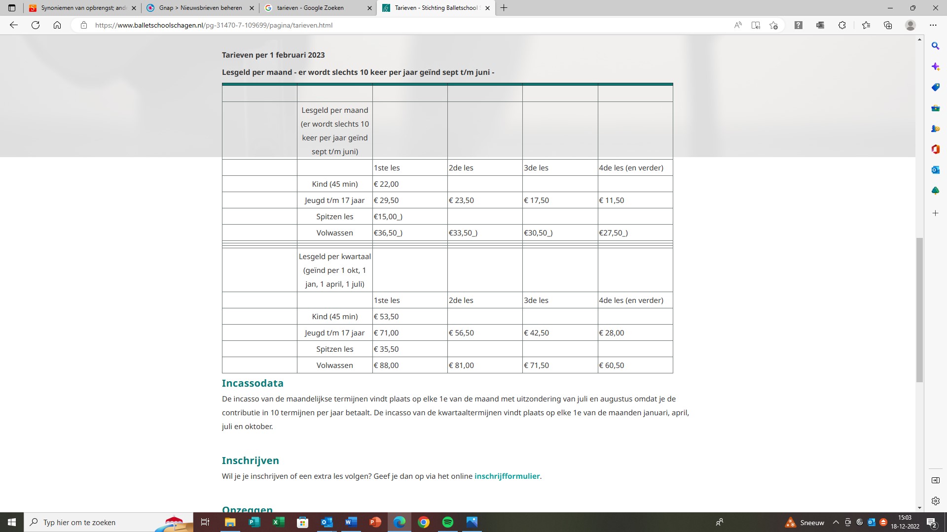 Nieuwe tarieven per 1 februari 2023...
