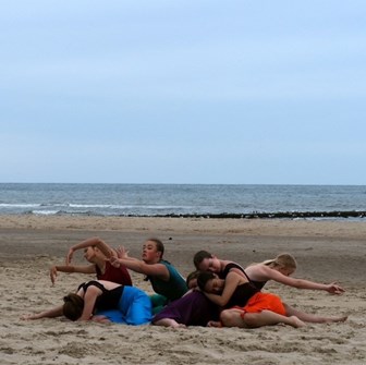 foto pardans liggend op het strand